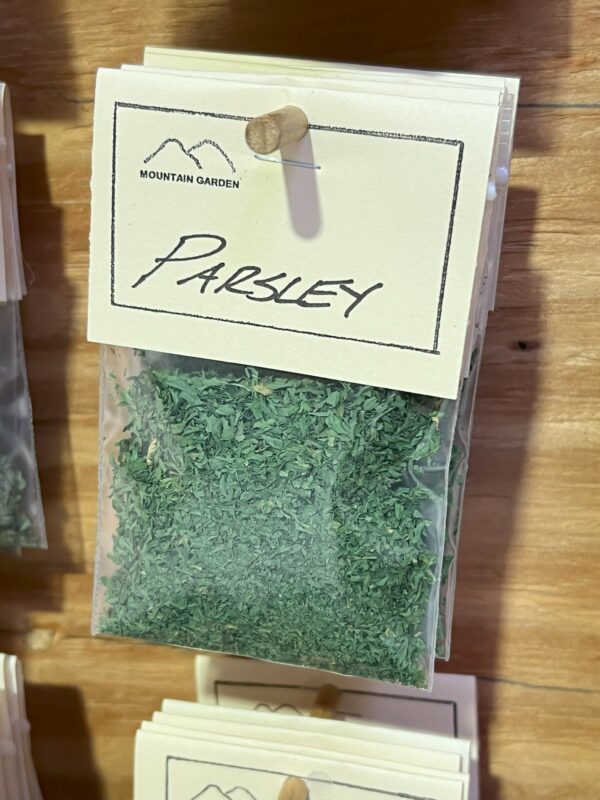 Dried parsley in packaging, labeled "Mountain Garden Parsley.