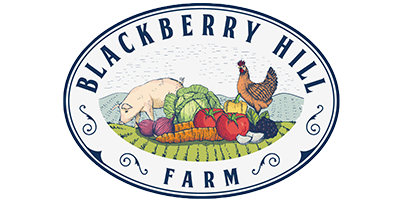Blackberry Hill Farm logo with produce and farm animals.
